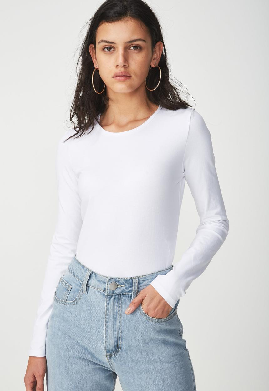 Cotton On - Everyday long sleeve crew neck top - white