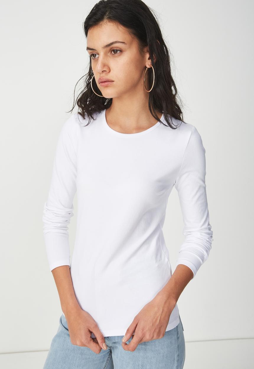 Cotton On - Everyday long sleeve crew neck top - white