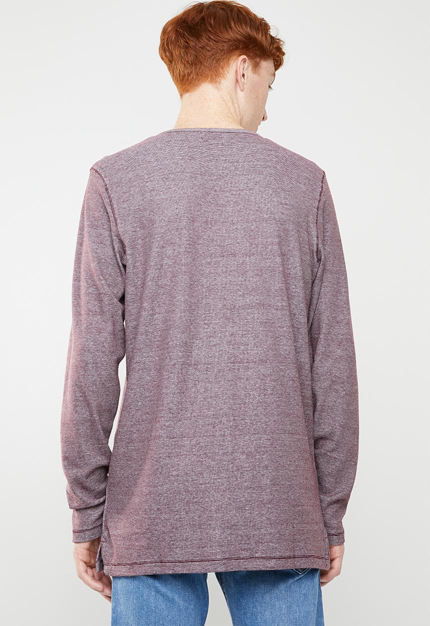 Jack & Jones - Giovanni long sleeve granddad tee - burgundy