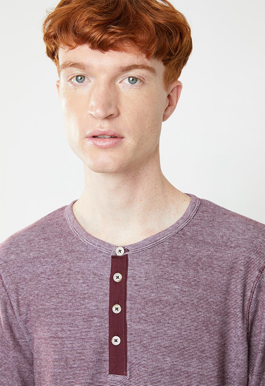 Jack & Jones - Giovanni long sleeve granddad tee - burgundy