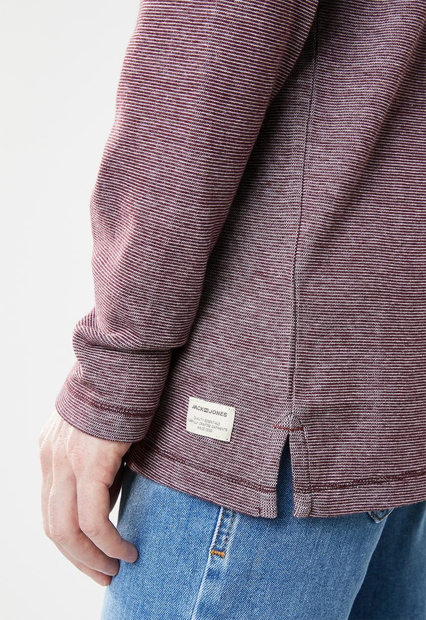 Jack & Jones - Giovanni long sleeve granddad tee - burgundy