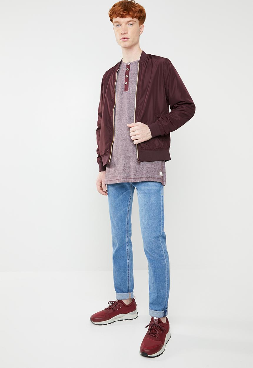 Jack & Jones - Giovanni long sleeve granddad tee - burgundy