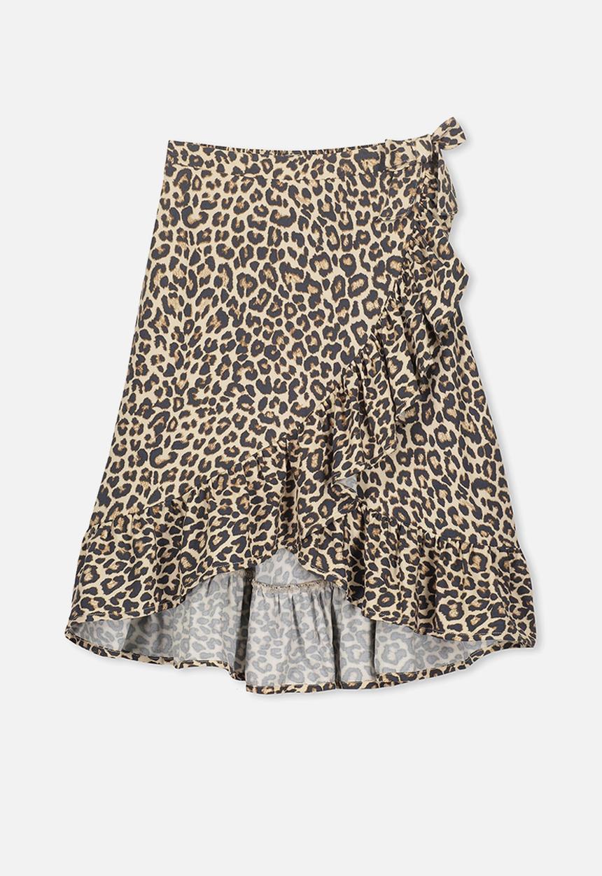 Cotton On - Ria ruffle natural animal midi skirt - brown & black