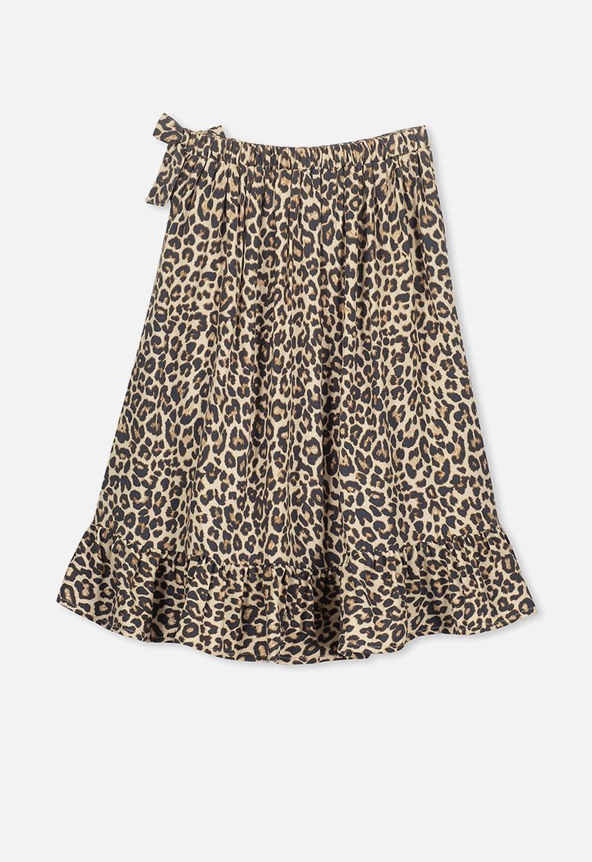 Cotton On - Ria ruffle natural animal midi skirt - brown & black