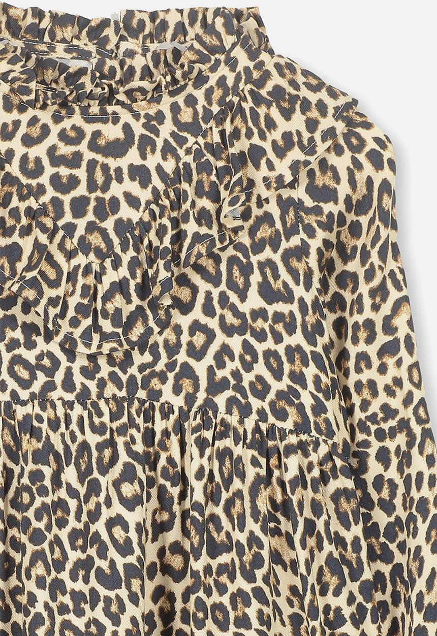 Cotton On - Laura long sleeve leopard print dress - brown & black