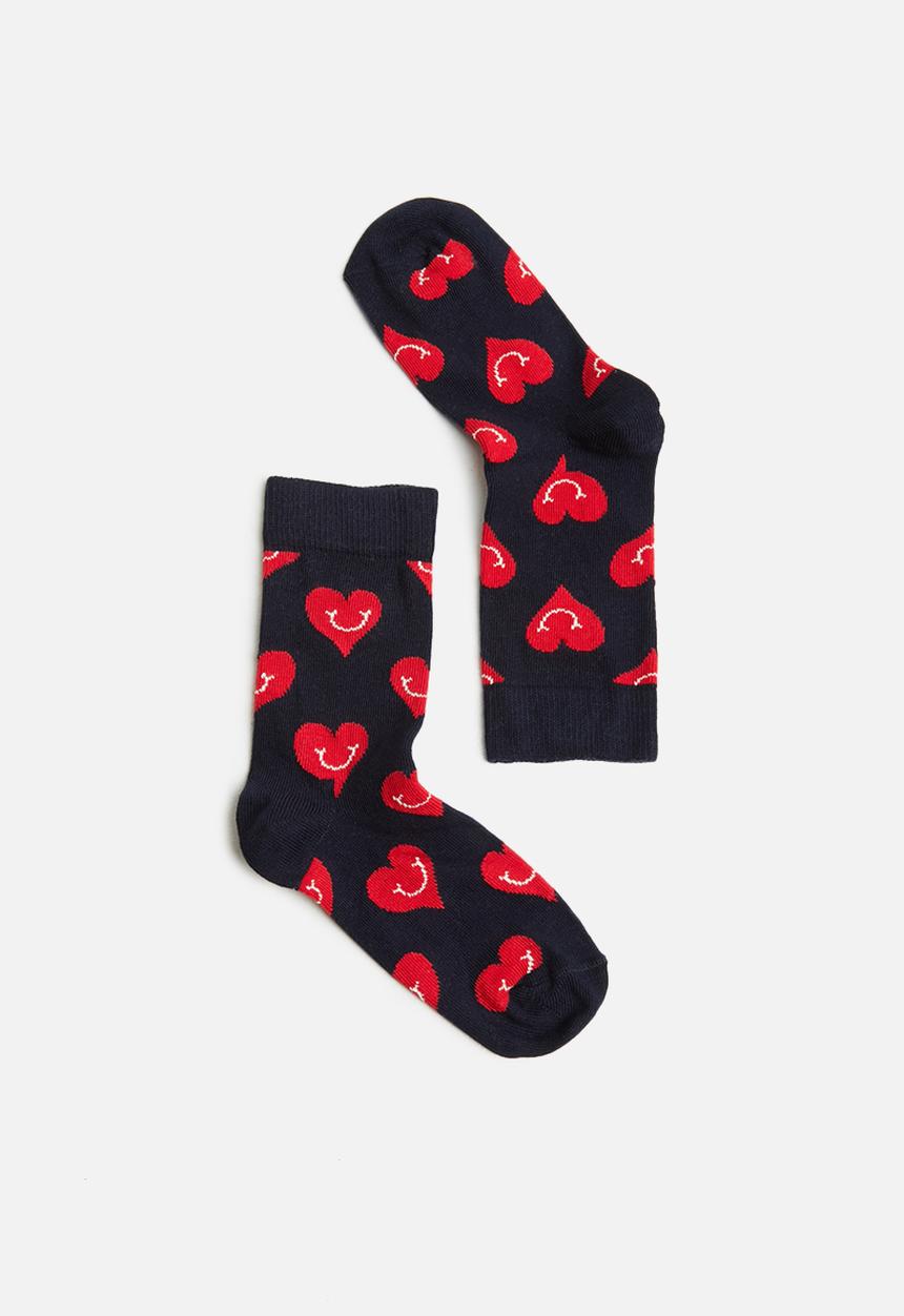 Happy Socks - Smiley heart sock - navy & red