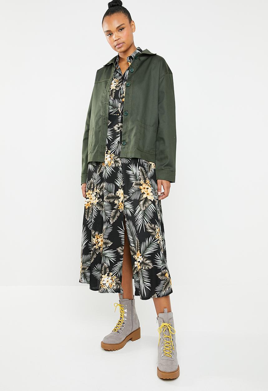 Revenge - 3/4 sleeve flared maxi shirt dress - multi