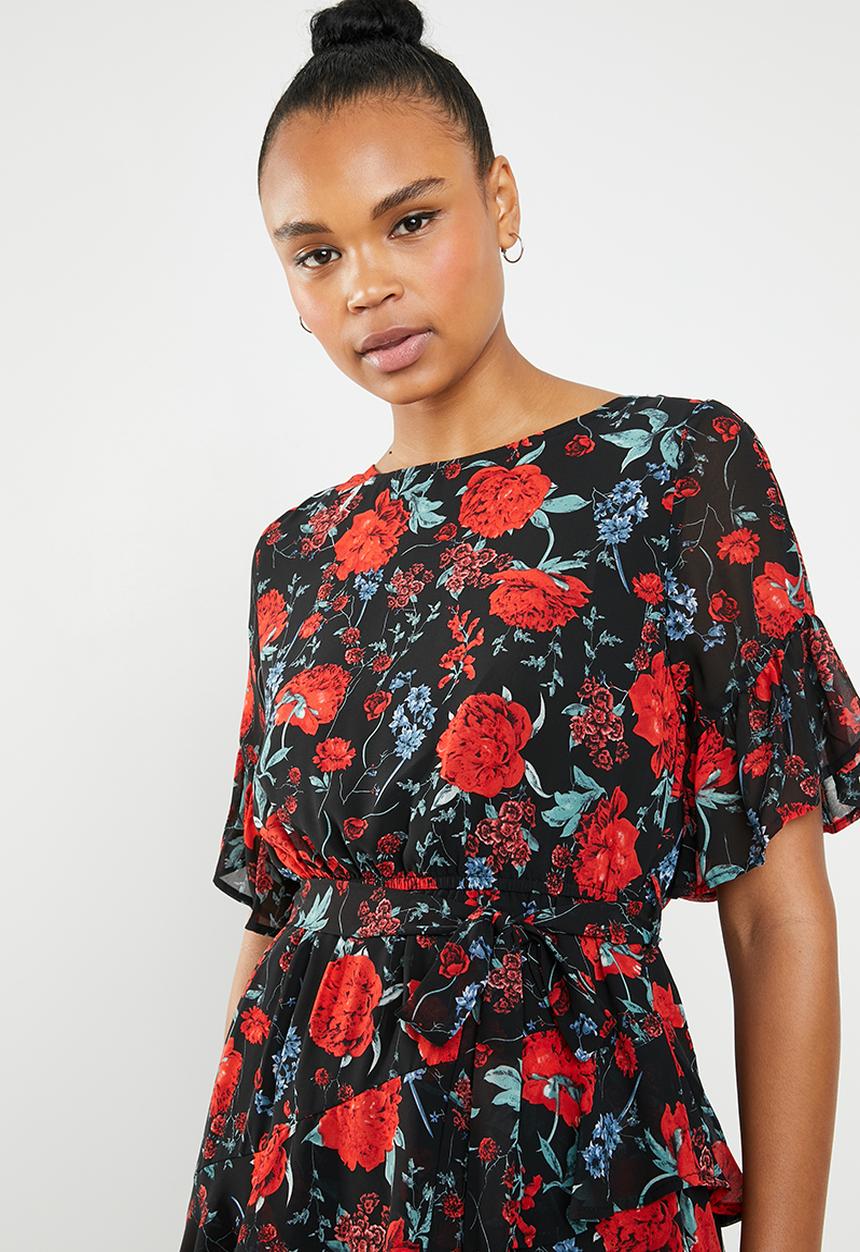 Revenge - Rose flutter sleeve dress - multi