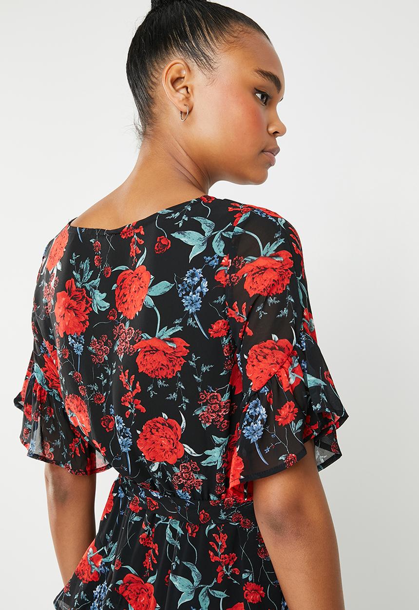 Revenge - Rose flutter sleeve dress - multi
