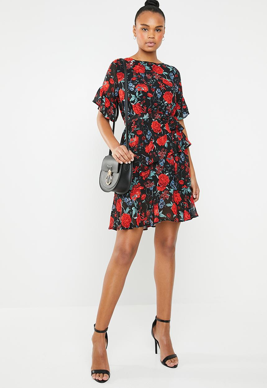 Revenge - Rose flutter sleeve dress - multi