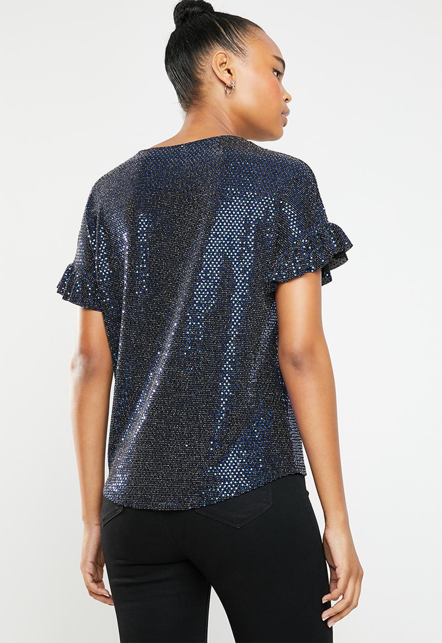 New Look - Sequin frill top - blue
