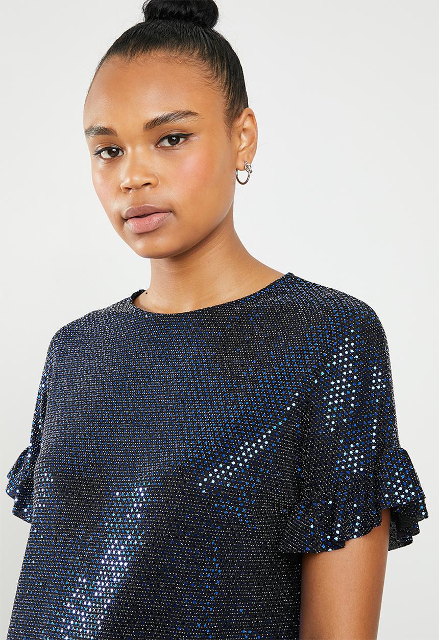 New Look - Sequin frill top - blue