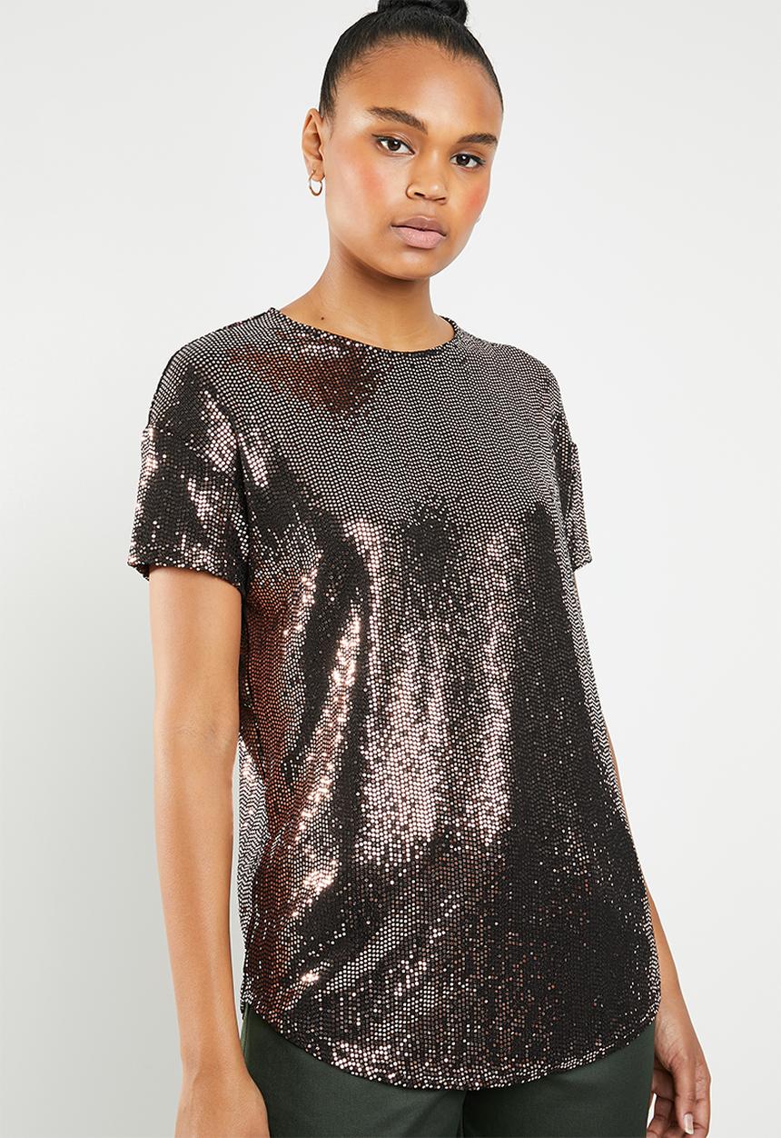 New Look - Sequin short sleeve top - rose gold