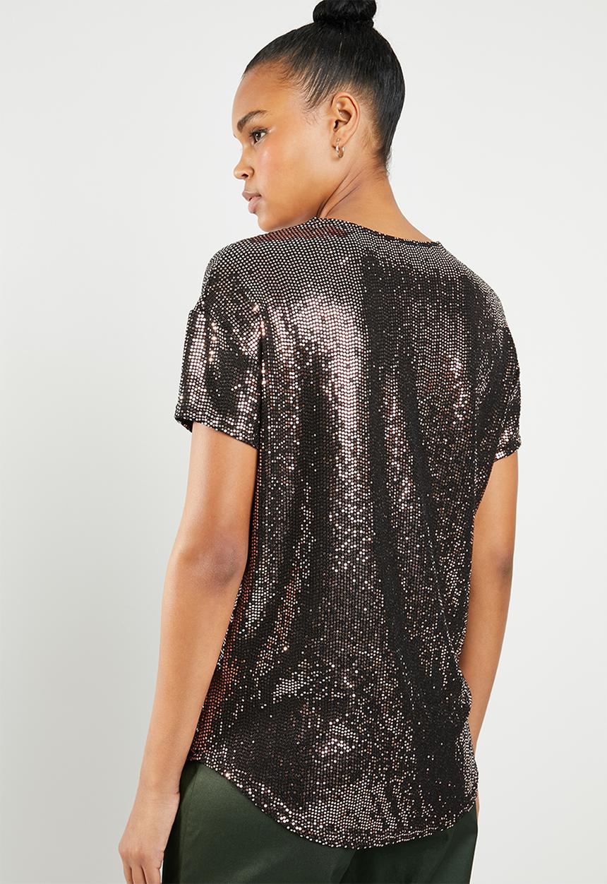 New Look - Sequin short sleeve top - rose gold