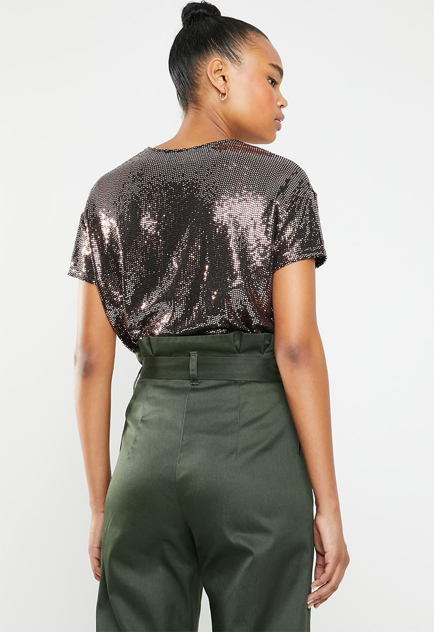 New Look - Sequin short sleeve top - rose gold