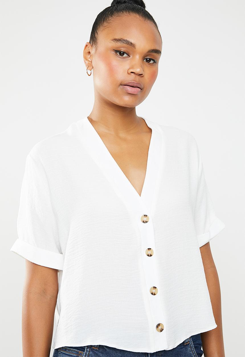 New Look - Peggy button detail boxy shirt - white