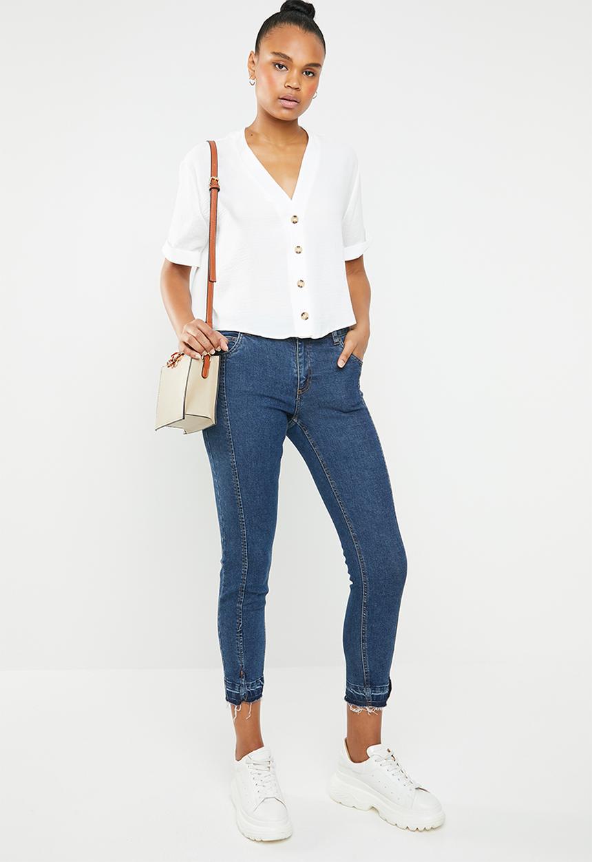 New Look - Peggy button detail boxy shirt - white