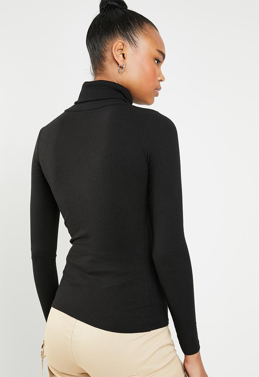 New Look - Ribbed roll neck top - black