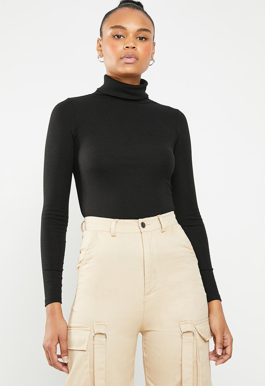 New Look - Ribbed roll neck top - black