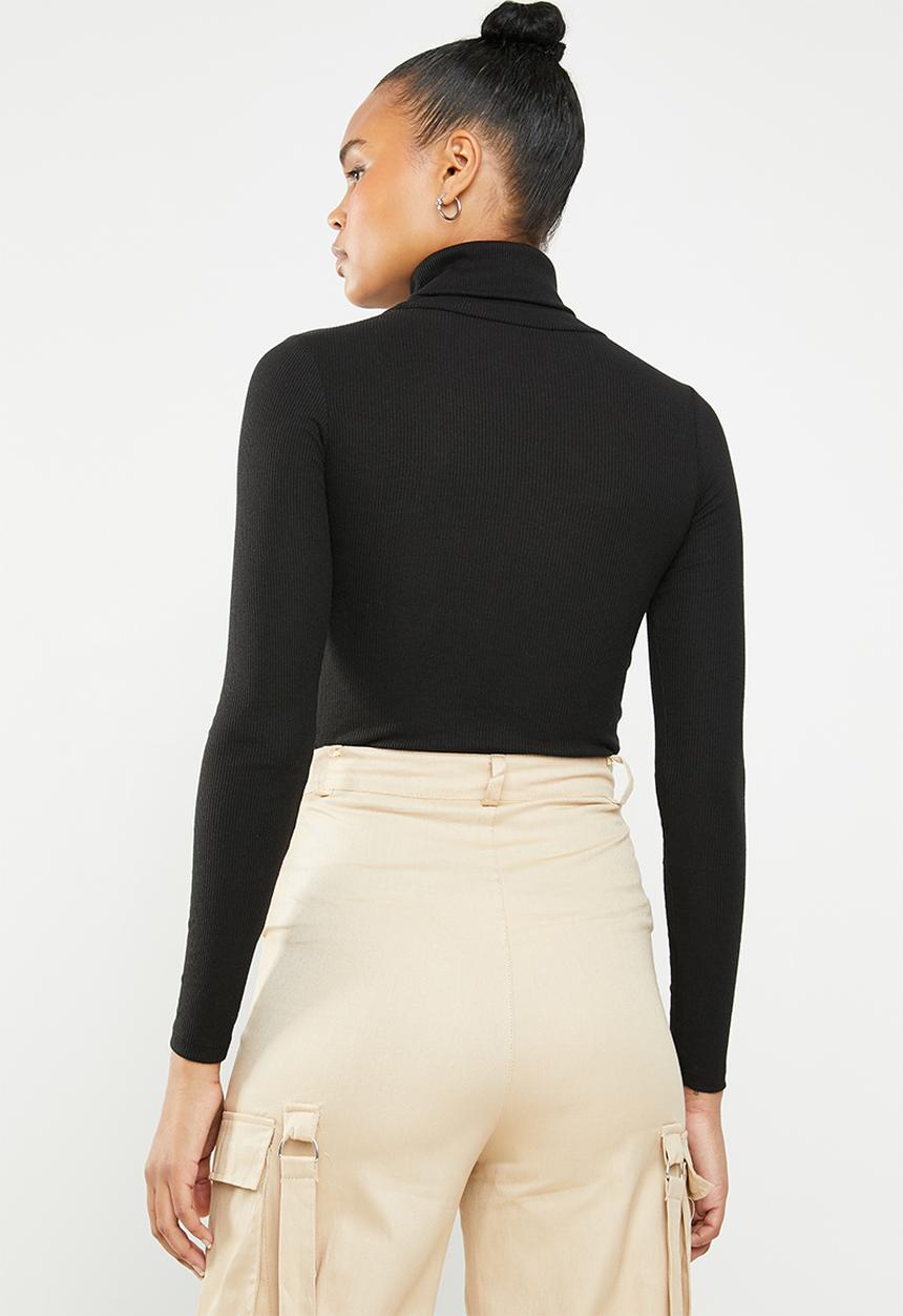 New Look - Ribbed roll neck top - black