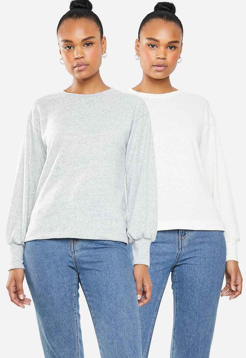Superbalist - 2 Pack drop shoulder soft touch top - milk/grey