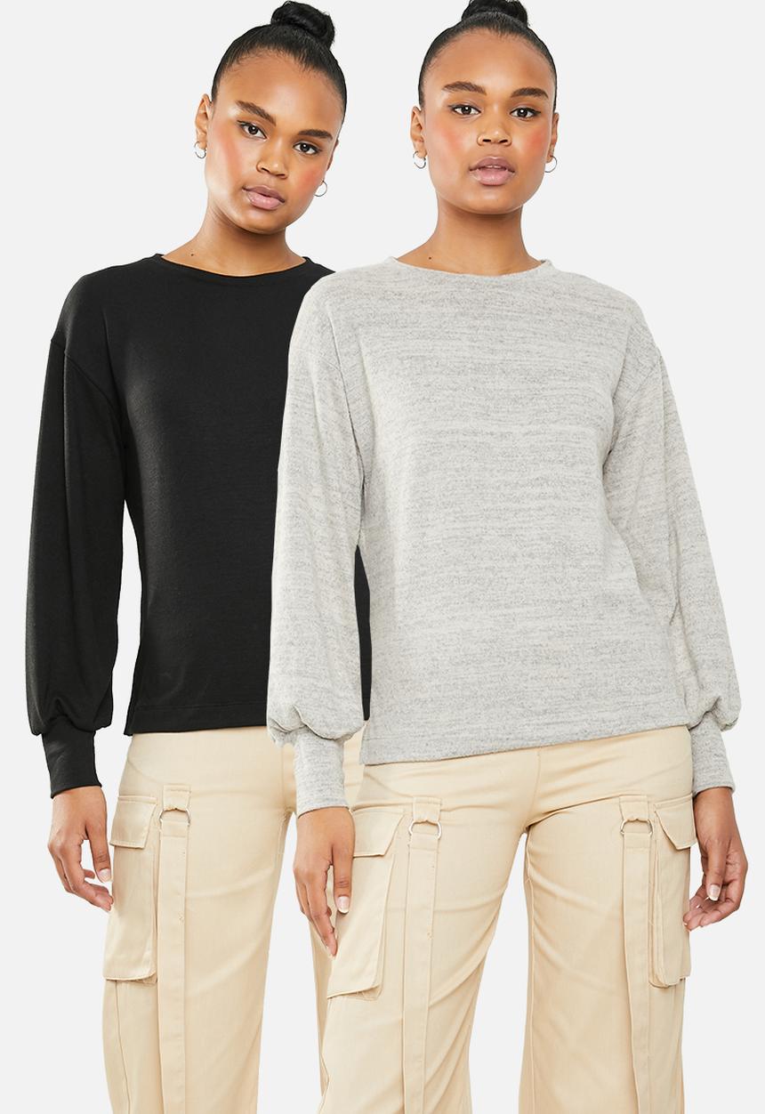 Superbalist - 2 Pack drop soft touch knit top - oatmeal melange & black