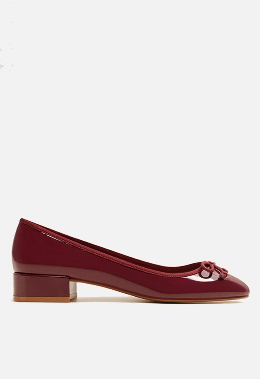 MANGO - Patent heeled ballerina - burgundy