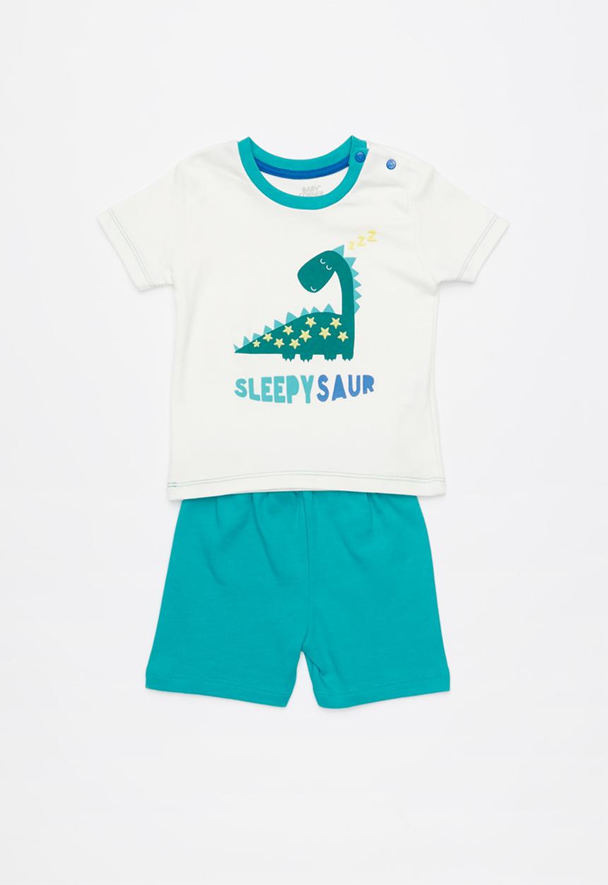 Baby Corner - Sleepysaur 2 piece printed tee & short set - blue