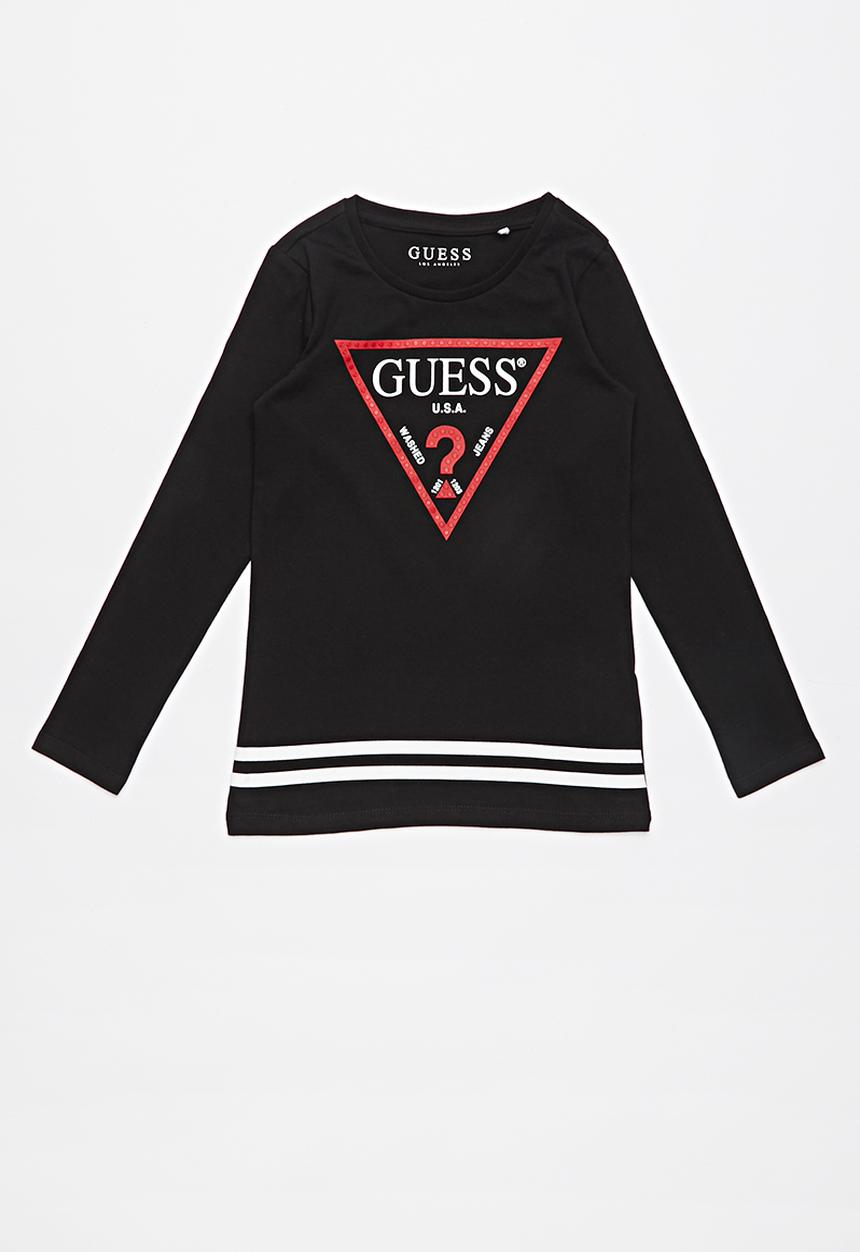 GUESS - Long sleeve longer length strip tee - jet black