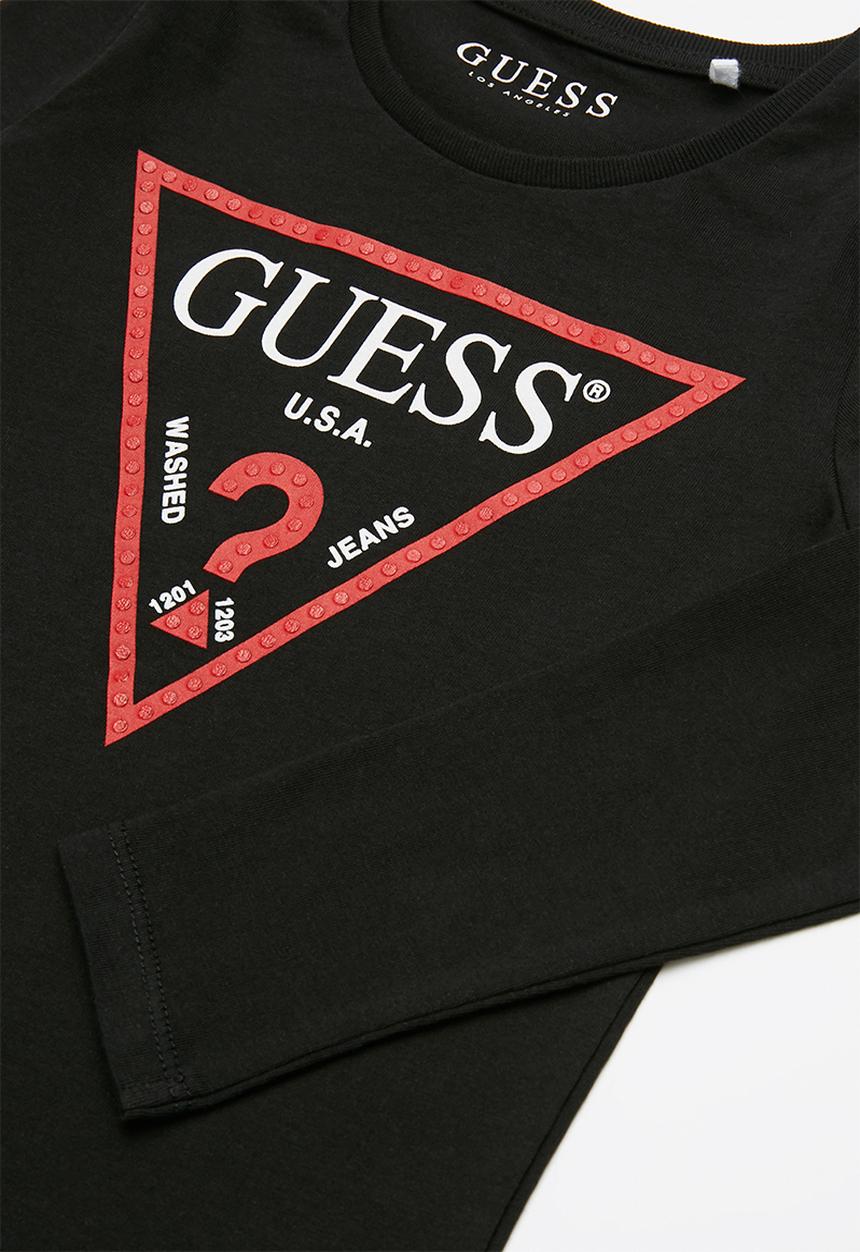 GUESS - Long sleeve longer length strip tee - jet black