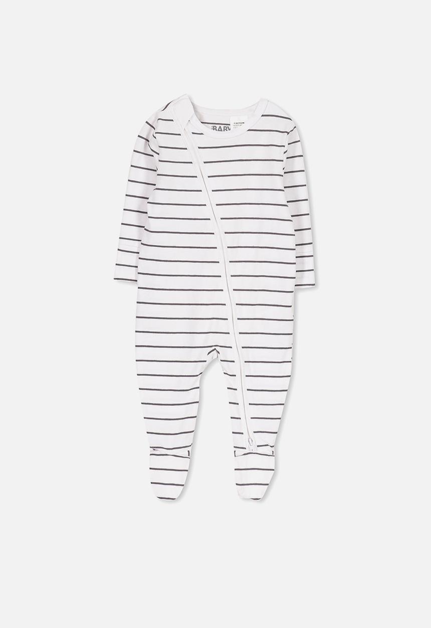 Cotton On - Mini zip through stripe romper - white & grey