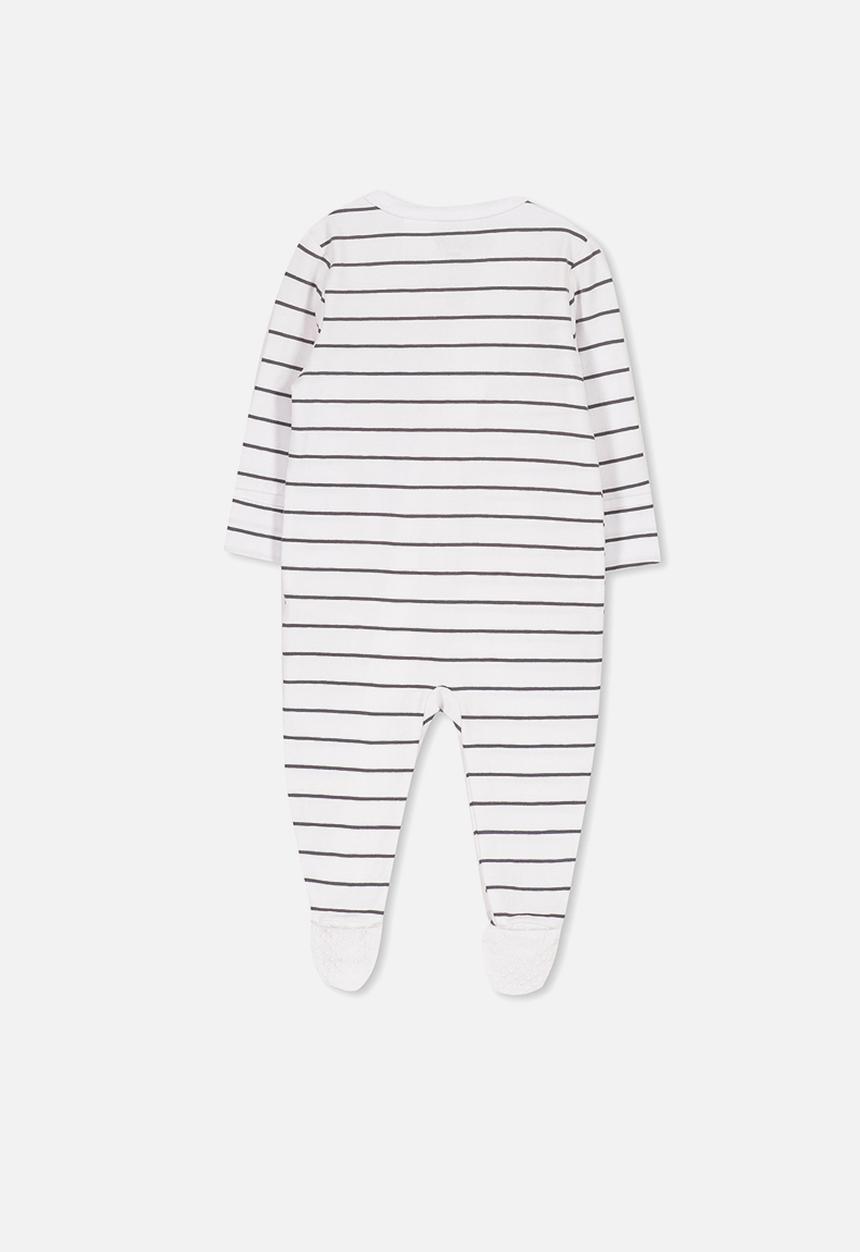 Cotton On - Mini zip through stripe romper - white & grey