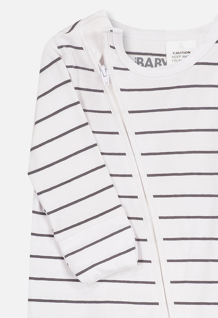 Cotton On - Mini zip through stripe romper - white & grey