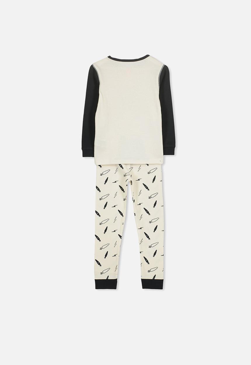 Cotton On - Harry boys long sleeve street bunny 2 pyjama set - cream & black