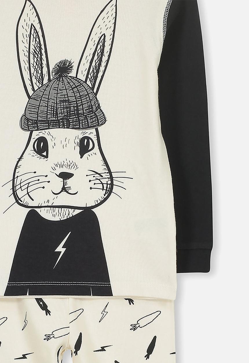Cotton On - Harry boys long sleeve street bunny 2 pyjama set - cream & black