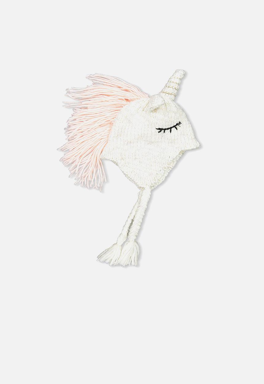 Cotton On - Luxe character metallic unicorn beanie - pink & white