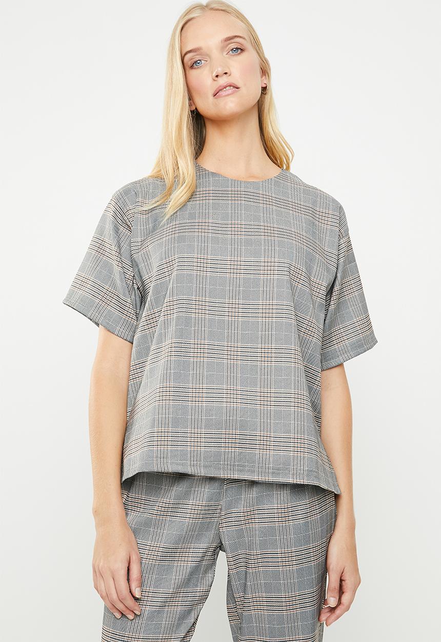 Superbalist - Boxy check T - brown & grey