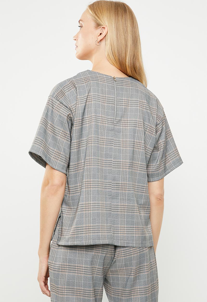 Superbalist - Boxy check T - brown & grey