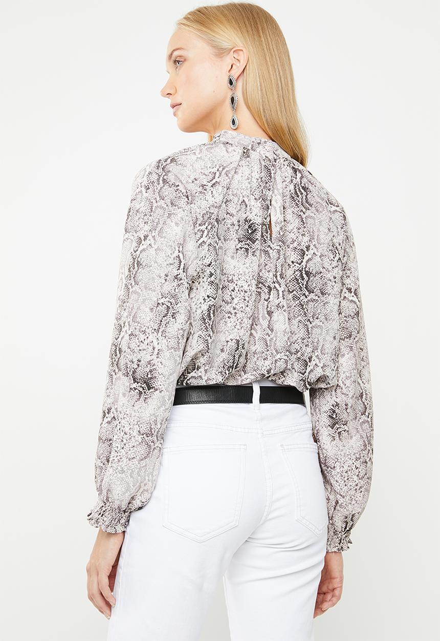 Superbalist - Elasticated hi neck blouse - grey
