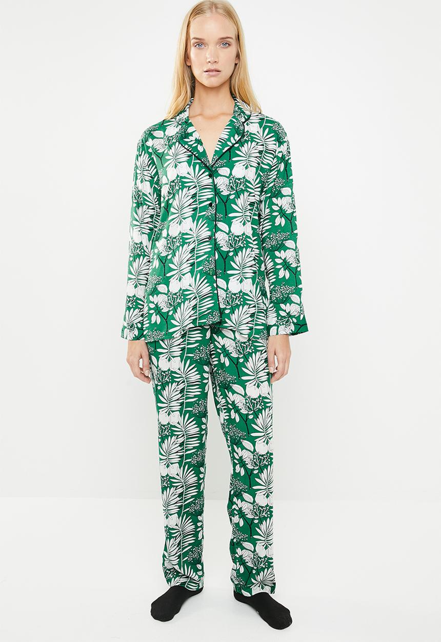 Superbalist - Sleep shirt & pants set - green & white