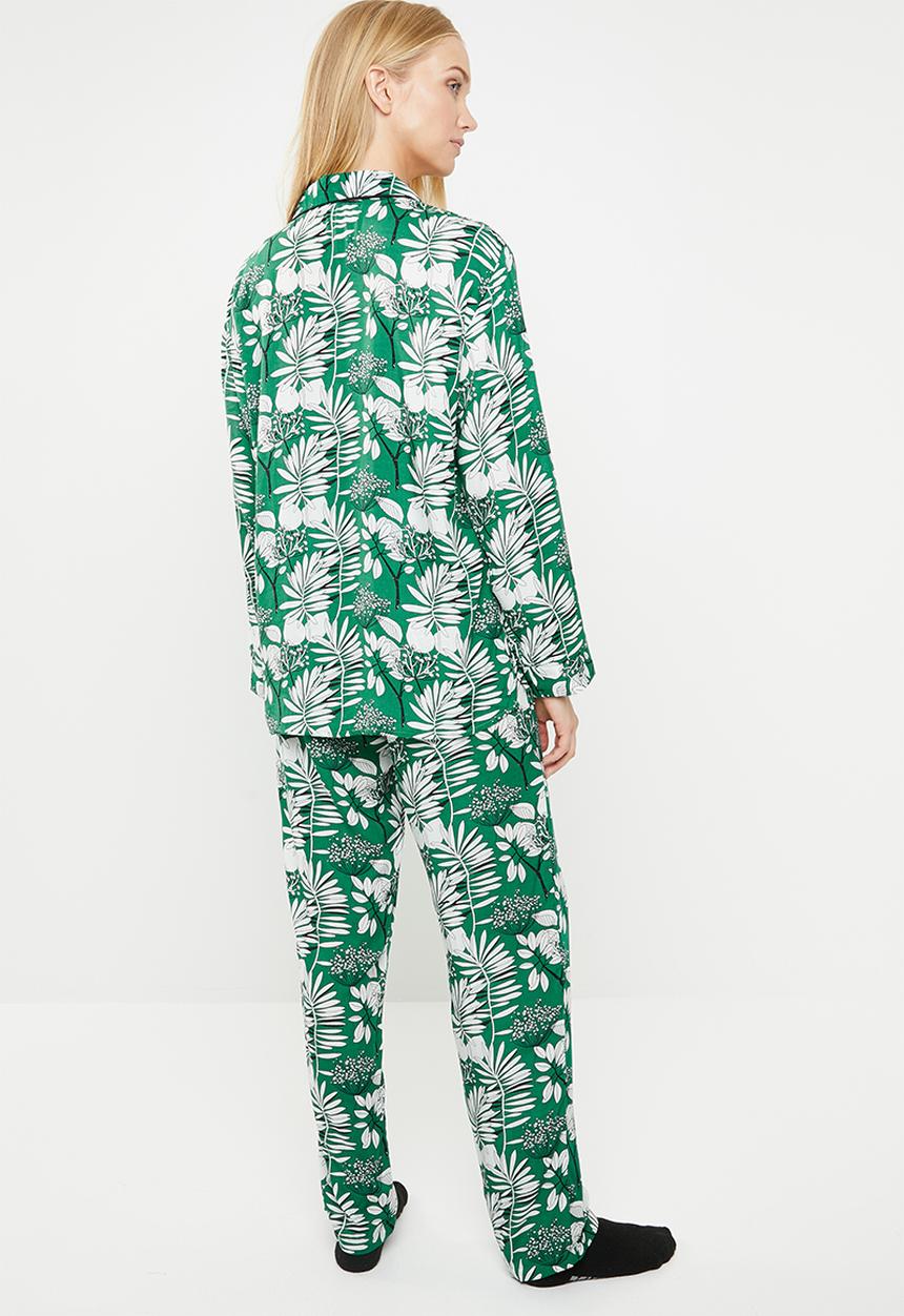Superbalist - Sleep shirt & pants set - green & white