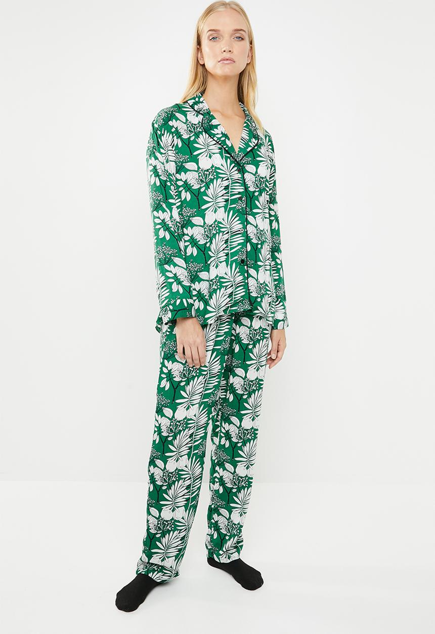 Superbalist - Sleep shirt & pants set - green & white