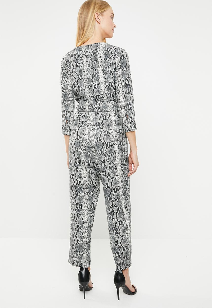 Superbalist - Printed wrap jumpsuit -  grey & black