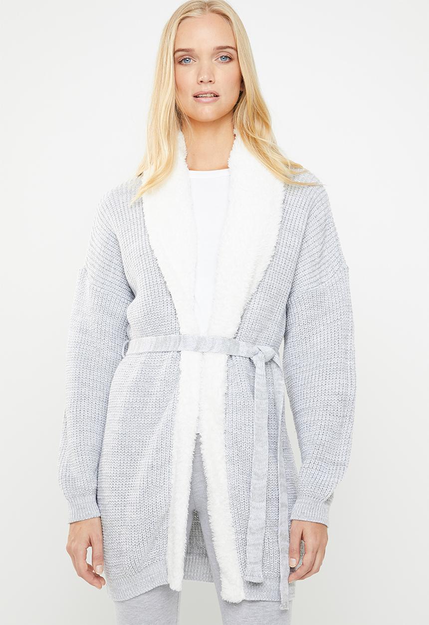 Superbalist - Knit robe with soft collar - grey