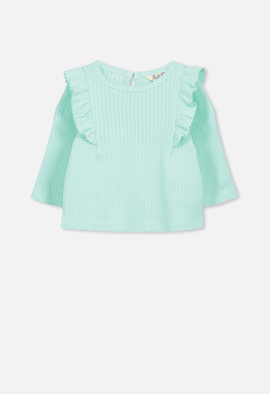 Cotton On - Sara ruffle long sleeve top - green