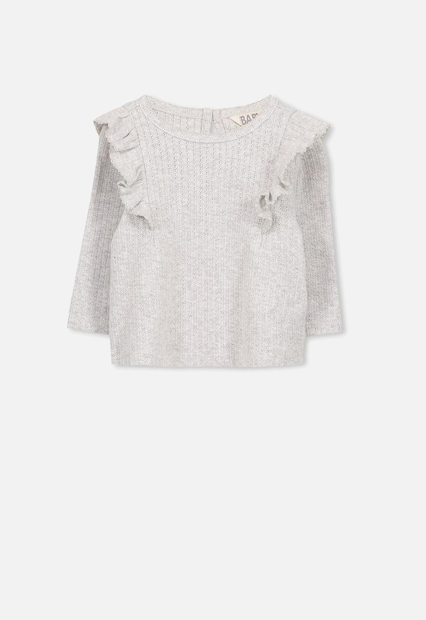 Cotton On - Sara ruffle long sleeve top - grey