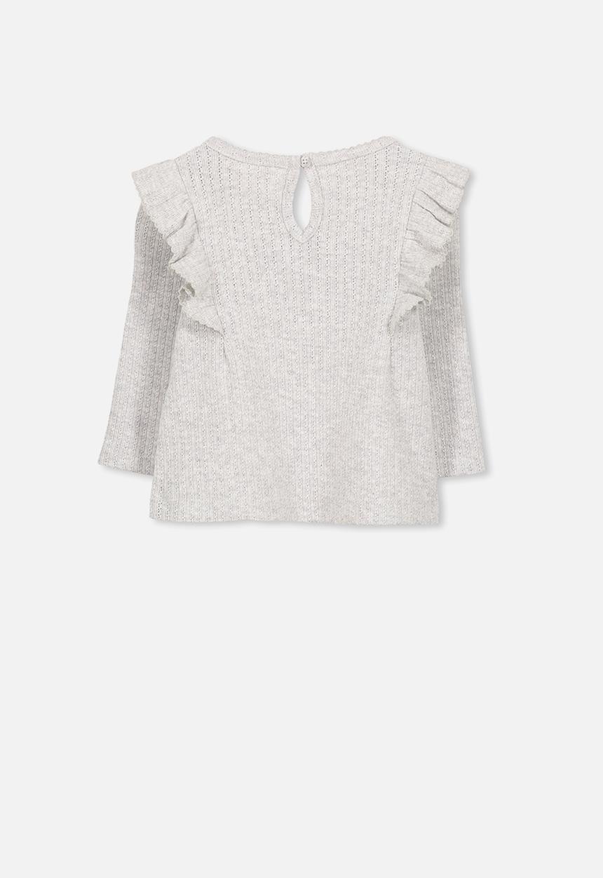 Cotton On - Sara ruffle long sleeve top - grey