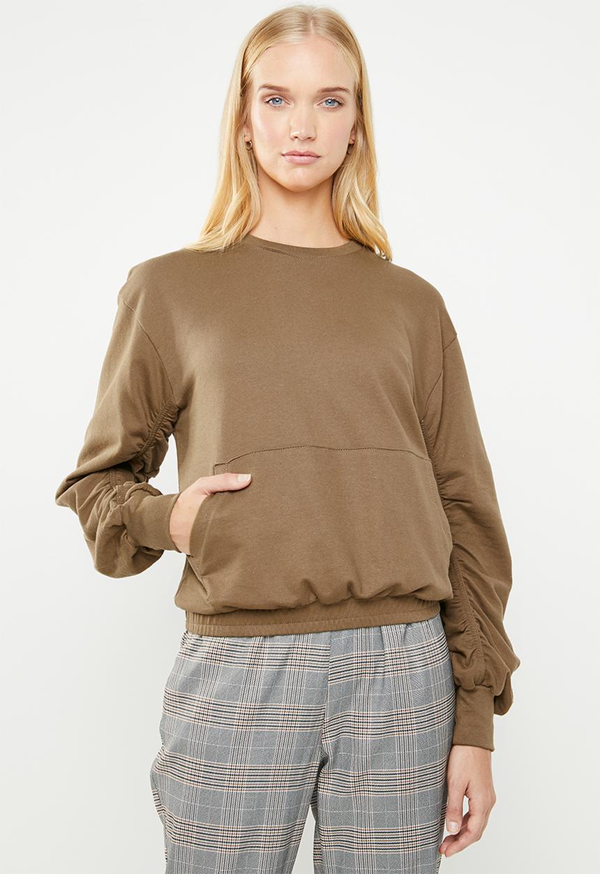 Superbalist - Rouched sleeve sweat - brown