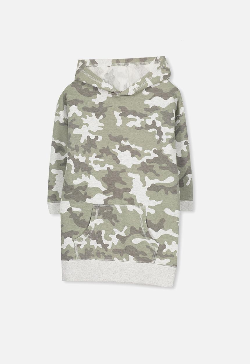 Cotton On - Viola long sleeve hood dress - green & grey