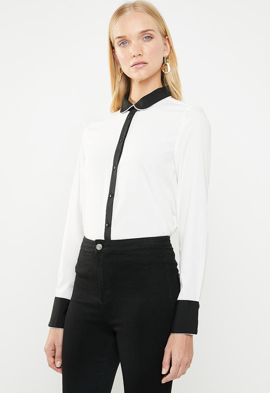 Vero Moda - Nicky colourblock midi shirt - white & black